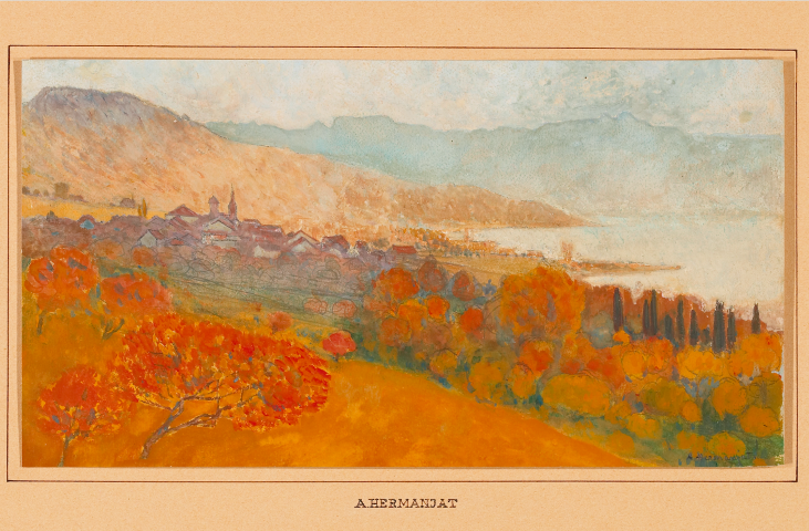 Abraham Hermanjat, "Pully vu de Pierraz-Portay", s.d., aquarelle et pastel sur papier, 18 x 33.5 cm, inv. MAP 151 © MAP, Photo: Creatim, Renens
