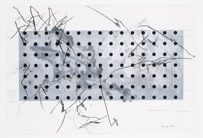 Muma, "Dots sur paysage", 2006, technique mixte sur papier, 47 x 70 cm, inv. MAP 2143 © MAP, Photo: Creatim, Renens